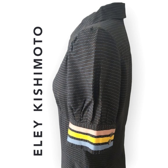 Eley Kishimoto polkadot striped puff sleeve collared button up dress size 8 - Picture 2 of 11